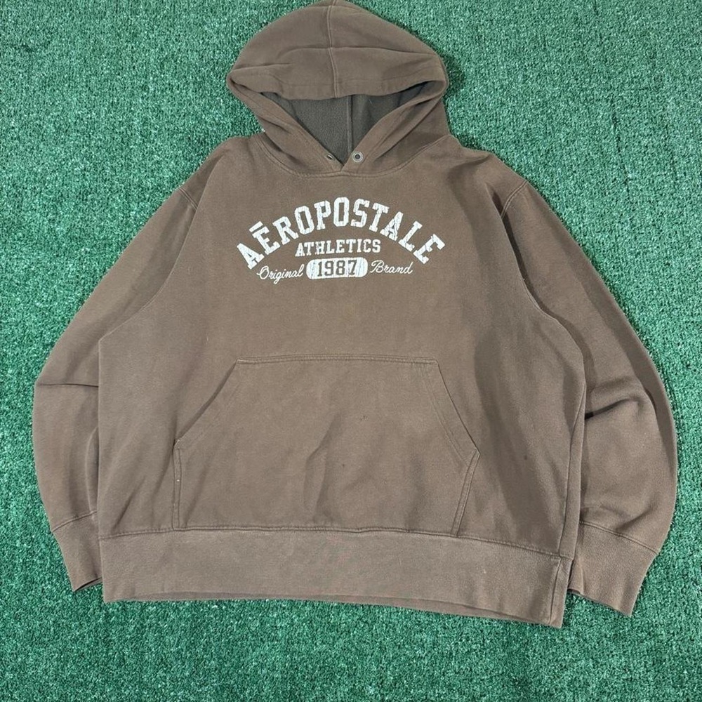 Aeropostale 1987 Athletics Hoodie Brown Mens XXL Vintage Style Streetwear 0232